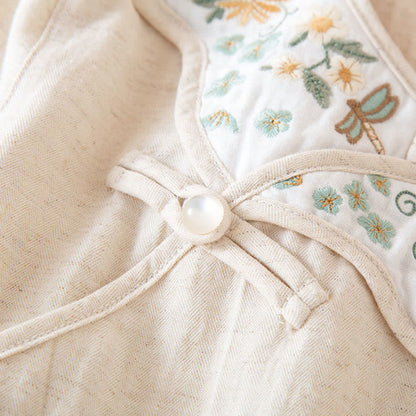 Pigiama da donna in cotone e lino con ricami floreali - image 11