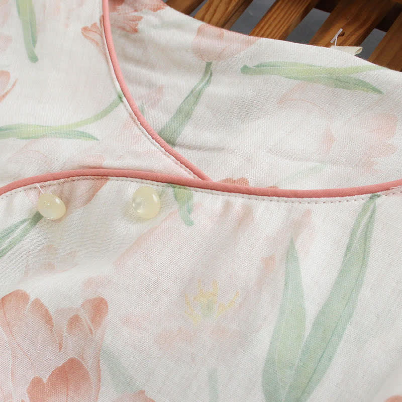 Pigiama da donna in fibra di bambù con stampa di tulipani - image 3