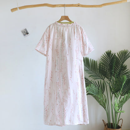Kimono da notte in garza di cotone a fantasia floreale, abbigliamento per la casa. - image 1