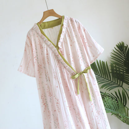Kimono da notte in garza di cotone a fantasia floreale, abbigliamento per la casa. - image 2