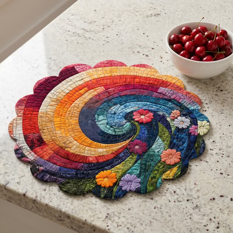 Tovaglietta in poliestere con motivo a spirale arcobaleno in stile boho - Arcobaleno - 15″ × 15″ - image 0