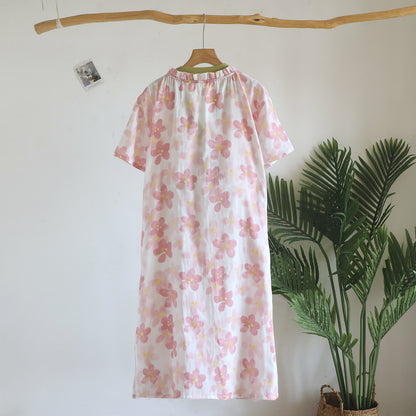 Kimono da notte in garza di cotone con stampa floreale Sakura. - image 3