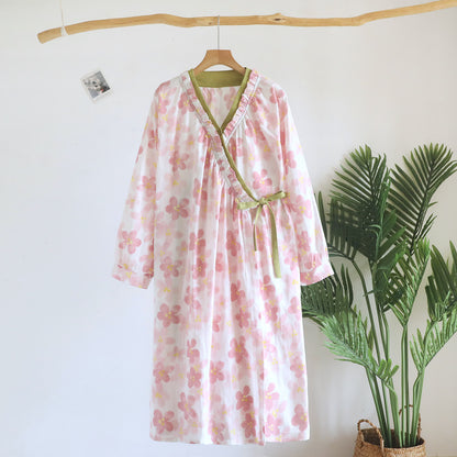 Kimono da notte in garza di cotone con stampa floreale Sakura. - Beige - Manica lunga - L - image 13