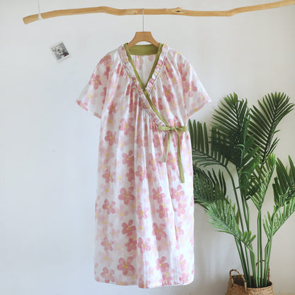 Kimono da notte in garza di cotone con stampa floreale Sakura. - Beige - manica corta - L - image 2