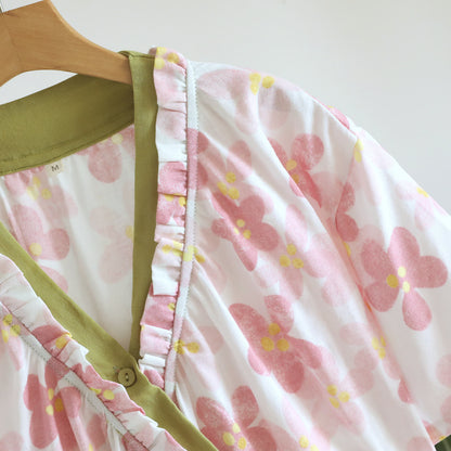 Kimono da notte in garza di cotone con stampa floreale Sakura. - image 7