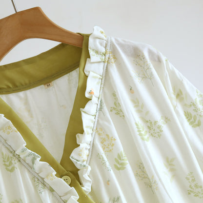 Abito Yukata in garza di cotone con motivo erbario forestale - image 5