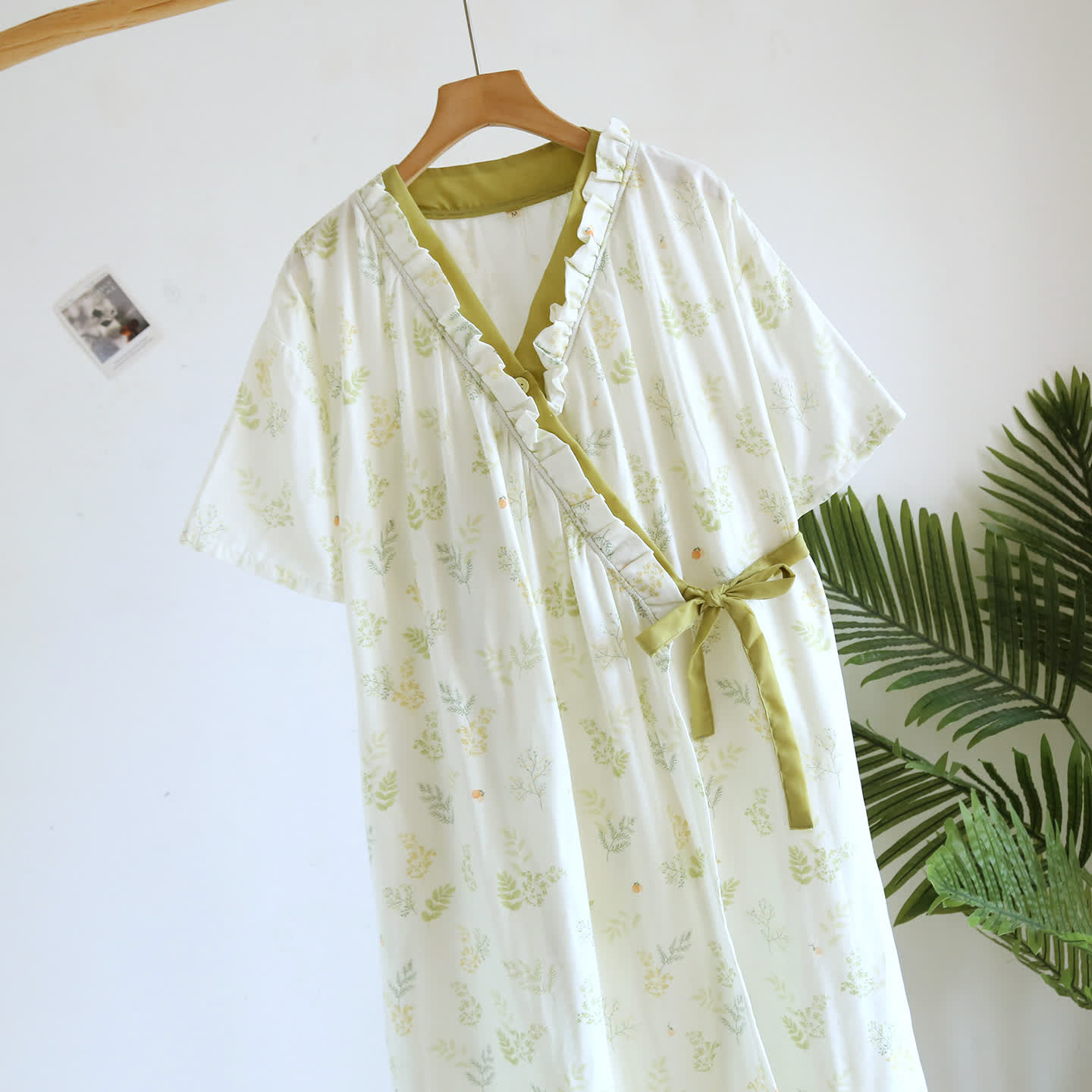 Abito Yukata in garza di cotone con motivo erbario forestale - image 3