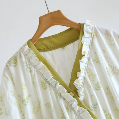Abito Yukata in garza di cotone con motivo erbario forestale - image 4