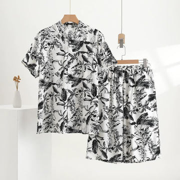 Set pigiama con stampa botanica monocromatica - Bianco - 5XL - image 0