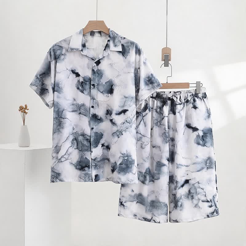 Set pigiama unisex con stampa effetto inchiostro - Grigio - 5XL - image 0