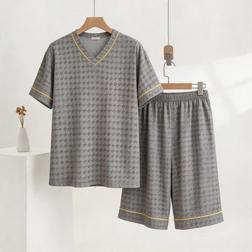 Completo da casa grigio con scollo a V e stampa geometrica - Grigio - 3XL - image 0
