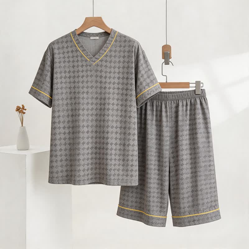Completo da casa grigio con scollo a V e stampa geometrica - Grigio - 3XL - image 0