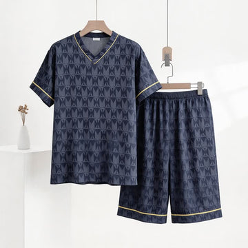 Completo da casa blu navy con motivo geometrico - Marina - 3XL - image 0