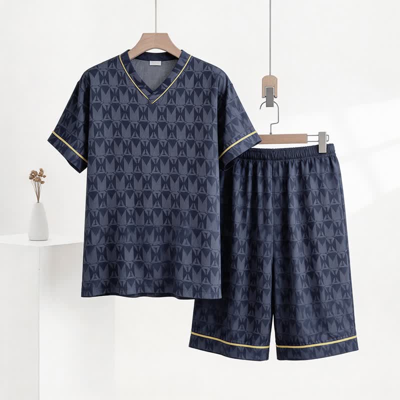 Completo da casa blu navy con motivo geometrico - Marina - 3XL - image 0