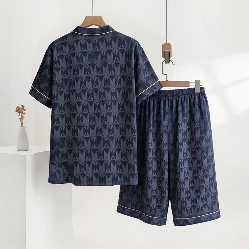 Completo da casa blu navy con motivo geometrico - image 2