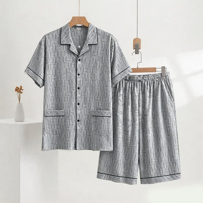 Set pigiama in cotone grigio con motivo astratto a linee. - Grigio - 4XL - image 0
