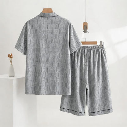 Set pigiama in cotone grigio con motivo astratto a linee. - image 3