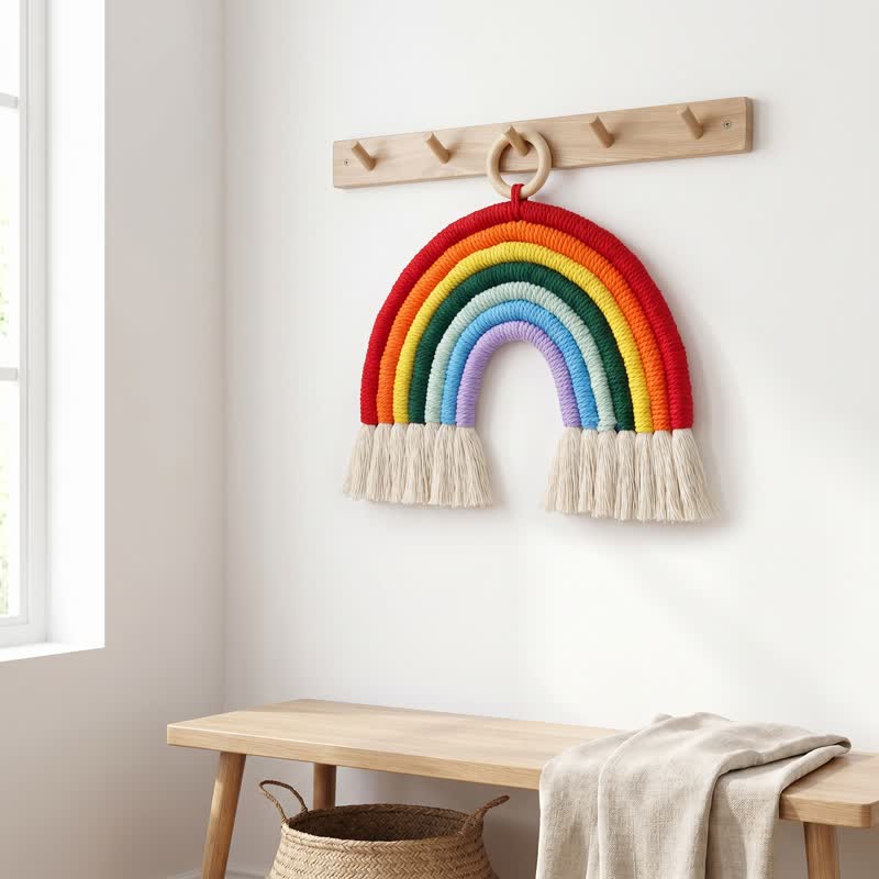 Arazzo da parete in cotone macramè arcobaleno in stile boho - image 1