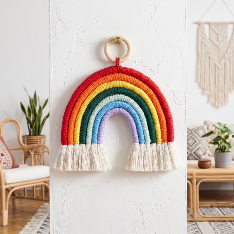 Arazzo da parete in cotone macramè arcobaleno in stile boho - image 2