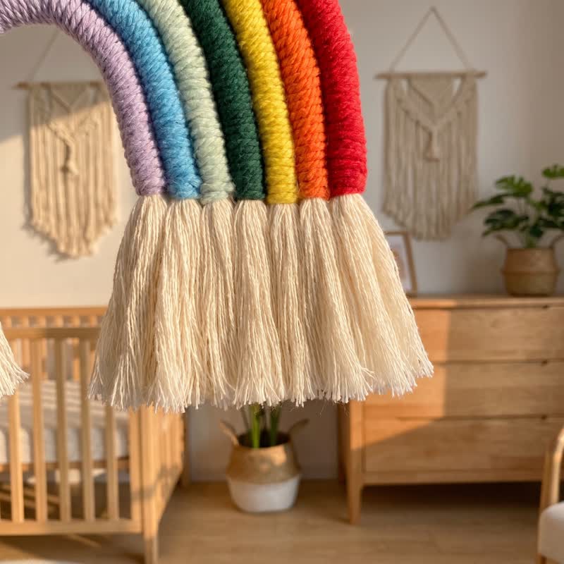 Arazzo da parete in cotone macramè arcobaleno in stile boho - image 5