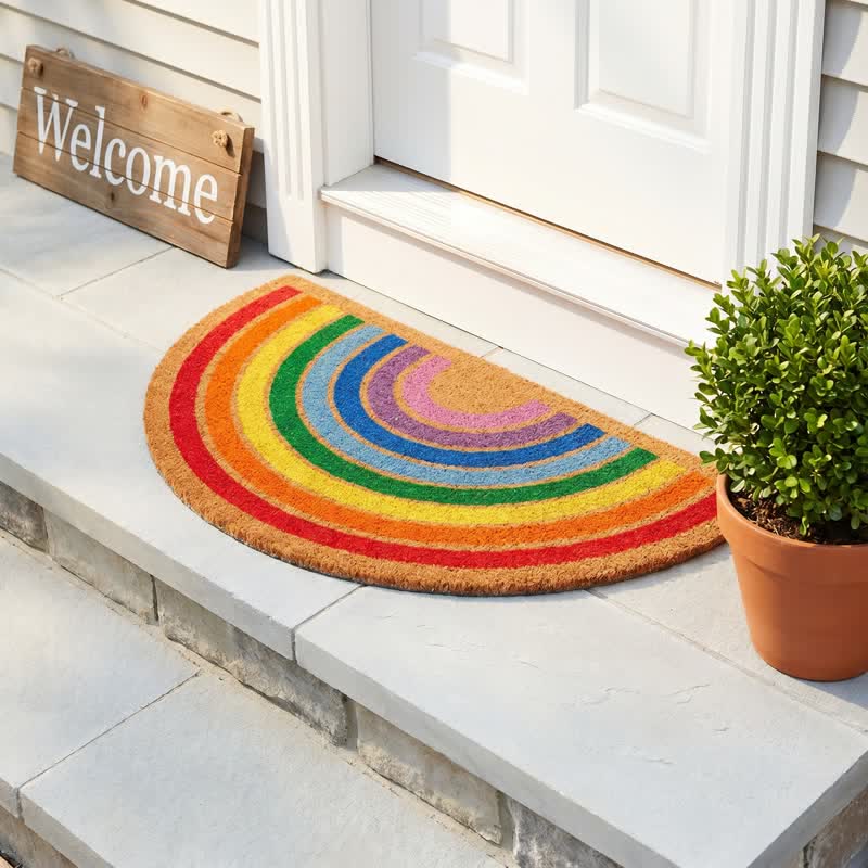 Tappeto antiscivolo in fibra di cocco con motivo arcobaleno per l'ingresso. - image 3
