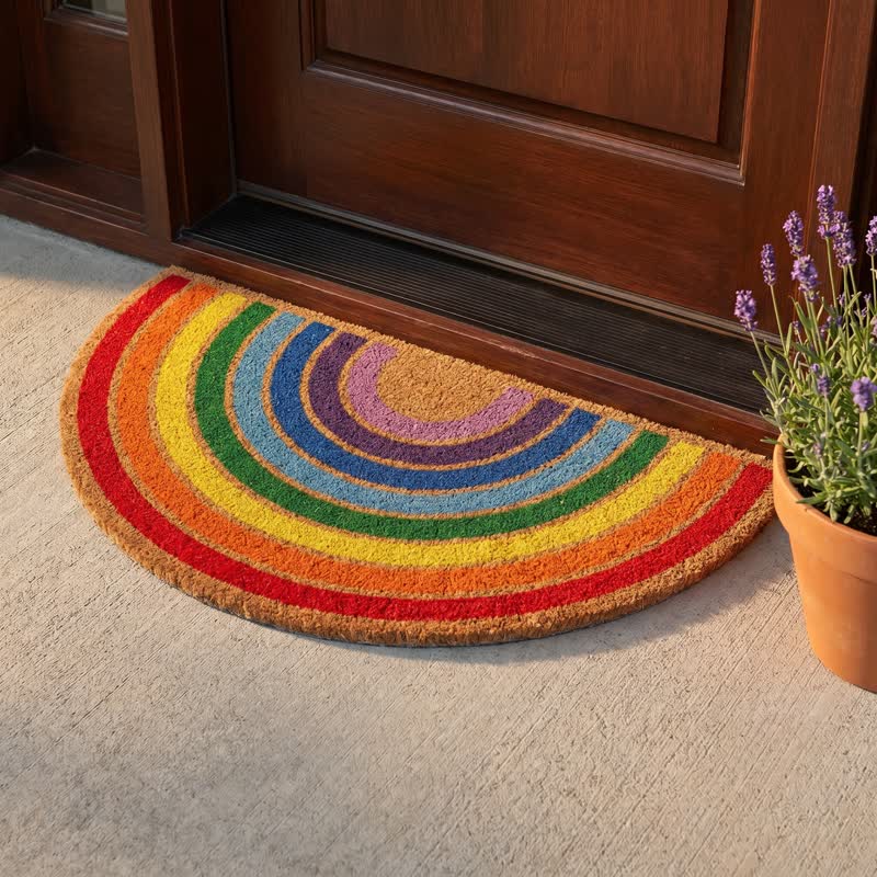 Tappeto antiscivolo in fibra di cocco con motivo arcobaleno per l'ingresso. - image 1