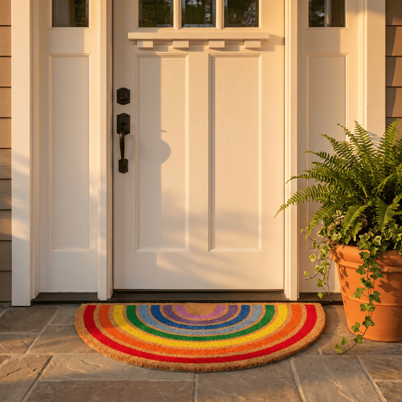 Tappeto antiscivolo in fibra di cocco con motivo arcobaleno per l'ingresso. - 39'' × 47'' - image 0