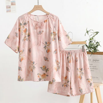 Completo da casa con fiocco al collo e stampa floreale e farfalle - Rosa - 2XL - image 0