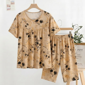 Pigiama da donna vintage a maniche corte con stampa floreale - image 0