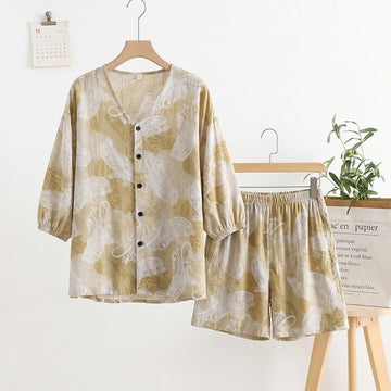 Completo pigiama con scollo a V e stampa paisley - Beige - Taglia unica - image 0