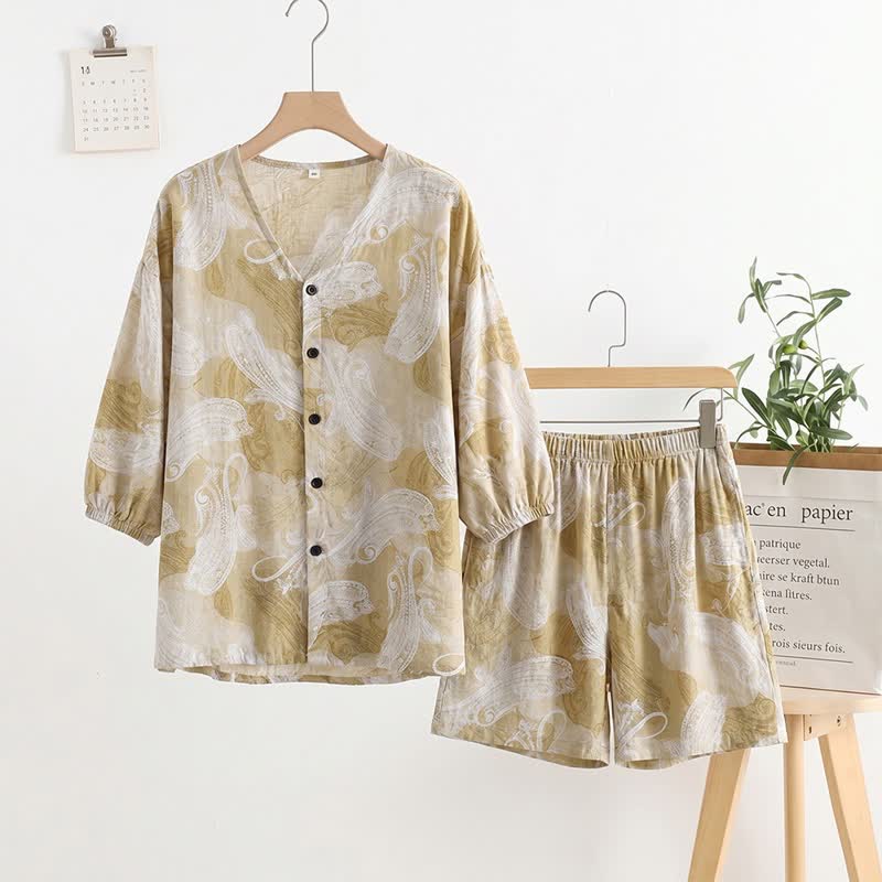 Completo pigiama con scollo a V e stampa paisley - Beige - Taglia unica - image 0
