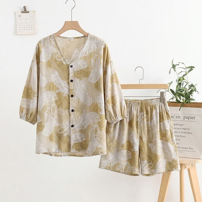 Completo pigiama con scollo a V e stampa paisley - Beige - Taglia unica - image 0