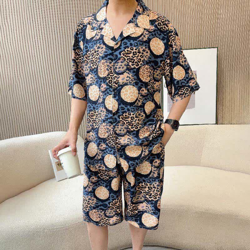 Completo da casa con stampa leopardata blu navy - image 2