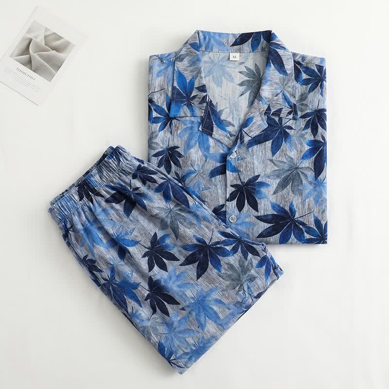 Set pigiama unisex con stampa a foglie blu - image 1