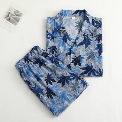 Set pigiama unisex con stampa a foglie blu - image 1