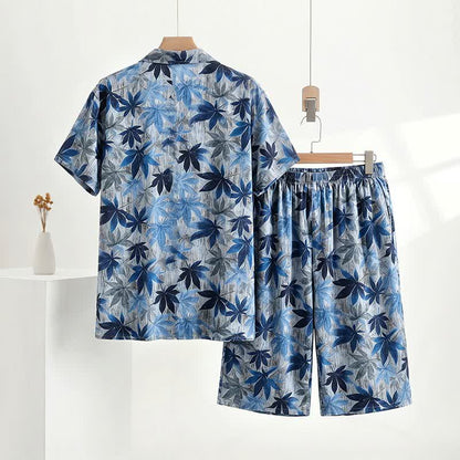 Set pigiama unisex con stampa a foglie blu - image 3