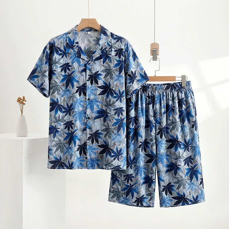 Set pigiama unisex con stampa a foglie blu - Blu - 5XL - image 0