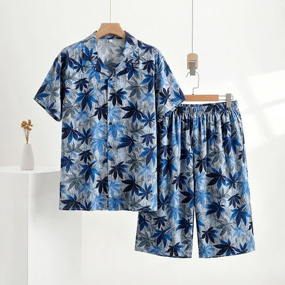 Set pigiama unisex con stampa a foglie blu - Blu - 5XL - image 0