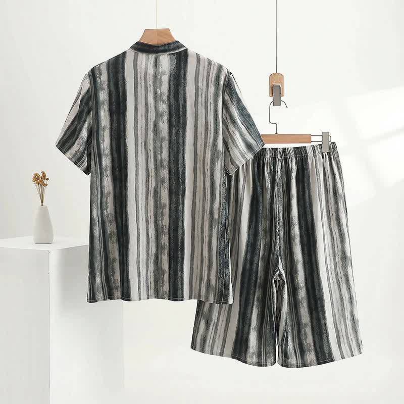 Pigiama unisex a righe con colletto alla coreana - image 2