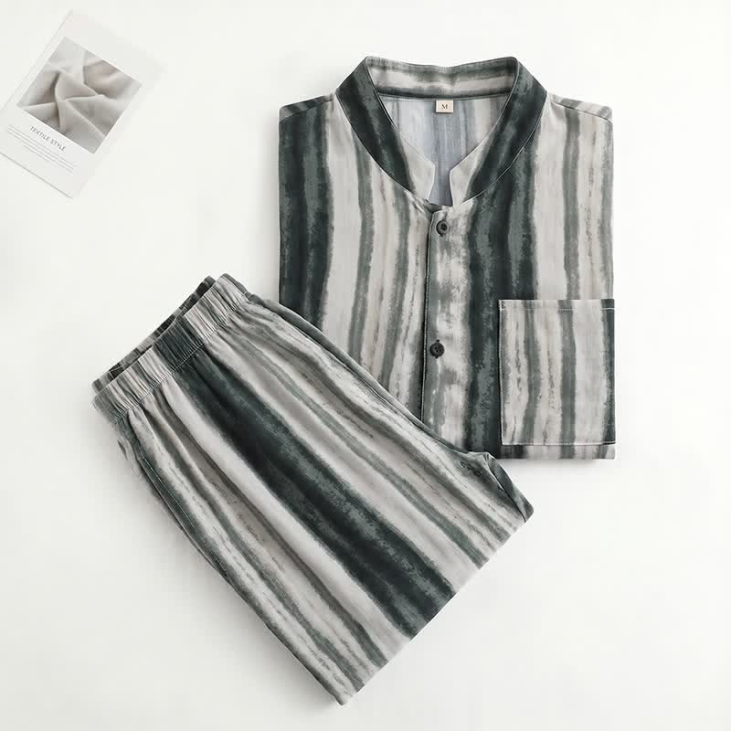 Pigiama unisex a righe con colletto alla coreana - image 1