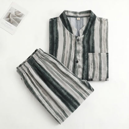 Pigiama unisex a righe con colletto alla coreana - image 1