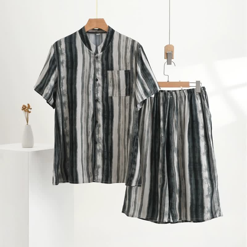 Pigiama unisex a righe con colletto alla coreana - Grigio - 5XL - image 0