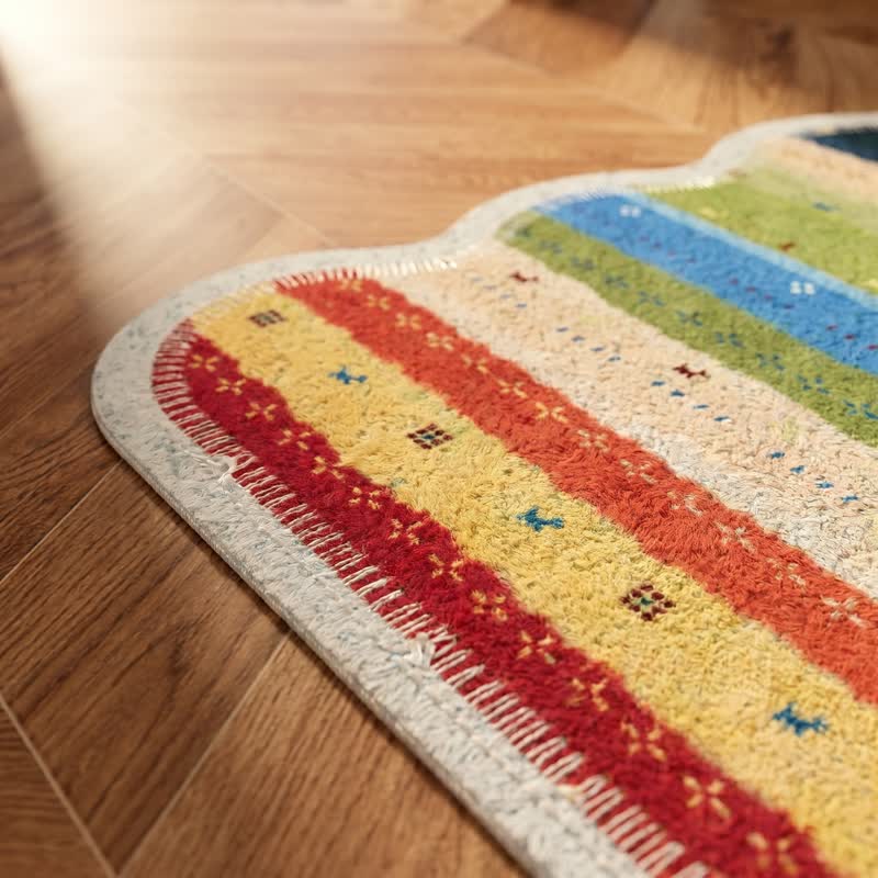 Tappeto antiscivolo in PVC a righe arcobaleno in stile boho - image 4