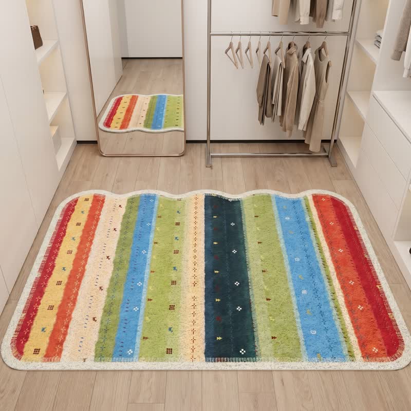 Tappeto antiscivolo in PVC a righe arcobaleno in stile boho - image 3