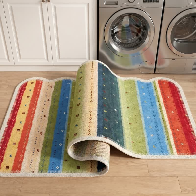 Tappeto antiscivolo in PVC a righe arcobaleno in stile boho - image 5