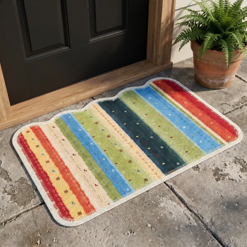 Tappeto antiscivolo in PVC a righe arcobaleno in stile boho - image 2