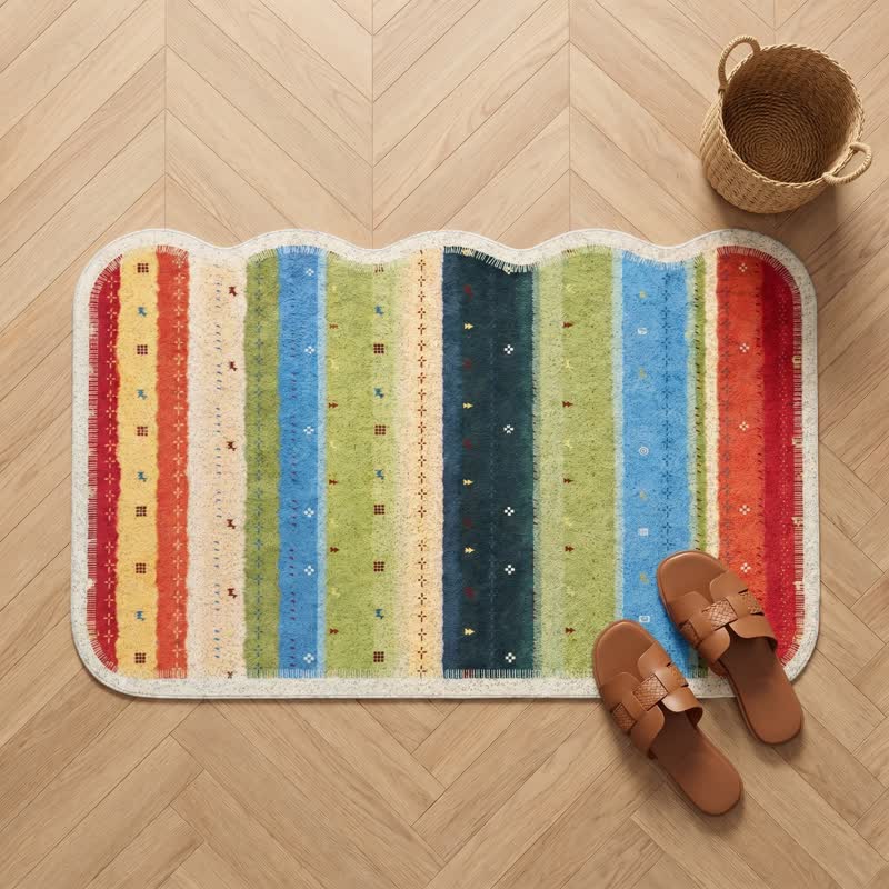 Tappeto antiscivolo in PVC a righe arcobaleno in stile boho - image 1