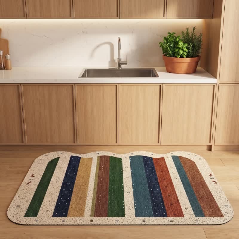 Tappeto da porta a righe con bordo ondulato in stile bohémien - image 1
