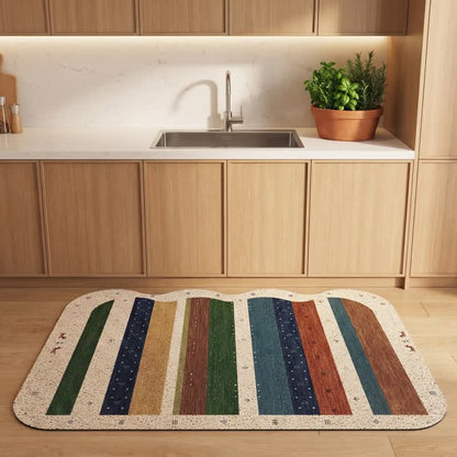 Tappeto da porta a righe con bordo ondulato in stile bohémien - image 1