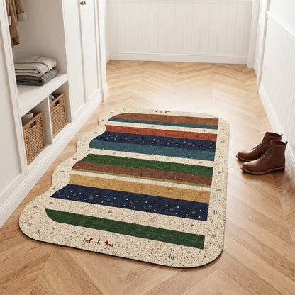 Tappeto da porta a righe con bordo ondulato in stile bohémien - image 2